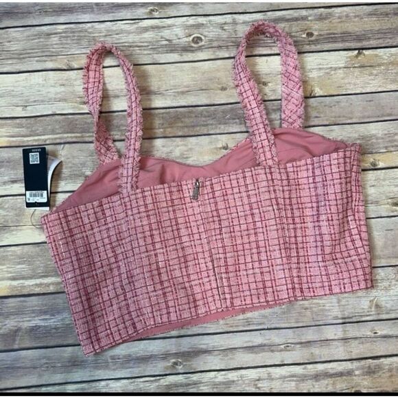 NWT Guess Tweed Cropped Bustier Top: Blush Pink XL Sexy Feminine Flirty Crop Top - Picture 5 of 6